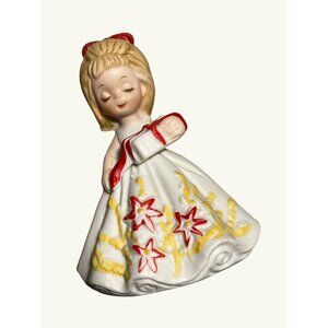 George Good Vintage Ceramic Girl Figurine With Gift & Flower Dress